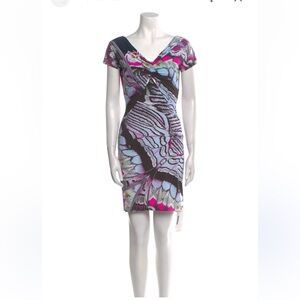 Roberto Cavalli Pink and Blue Butterfly Mini Dress
